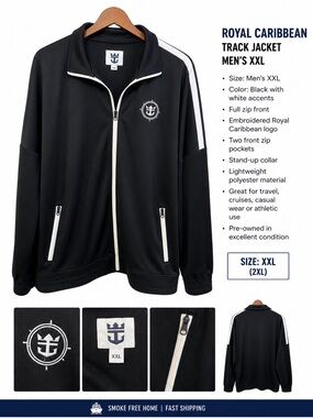 Royal Caribbean Logo Full Zip Track Jacket Black White Mens  XXL